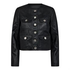 HAUTE L`AMITIÉ LEATHER JACKET, COCKTAIL LEATHER JACKET, BLACK